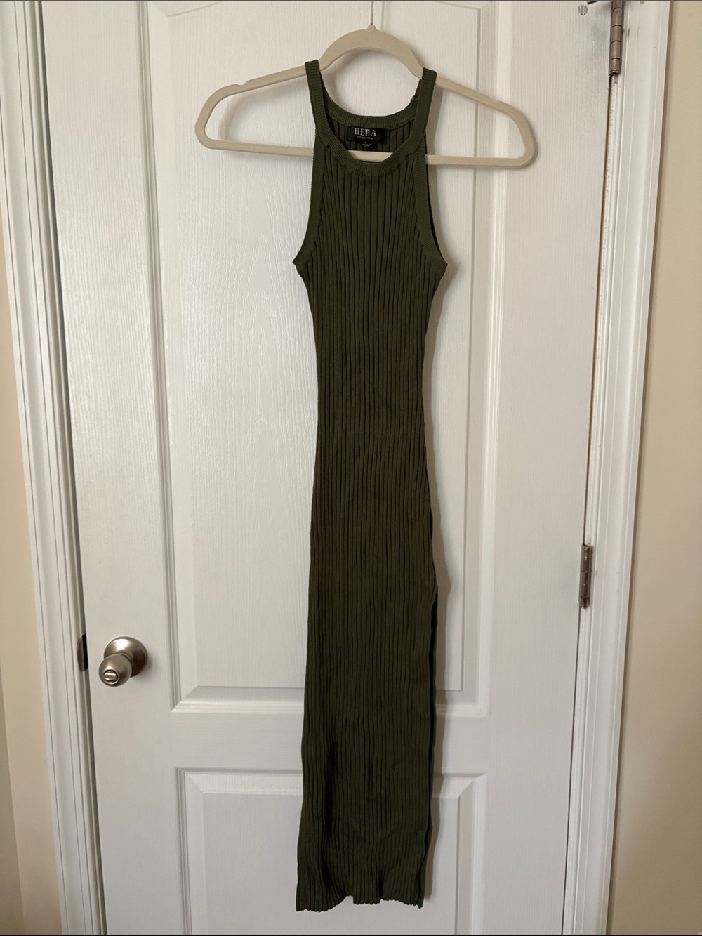 Hera Olive Ribbed Tank Maxi Dress
